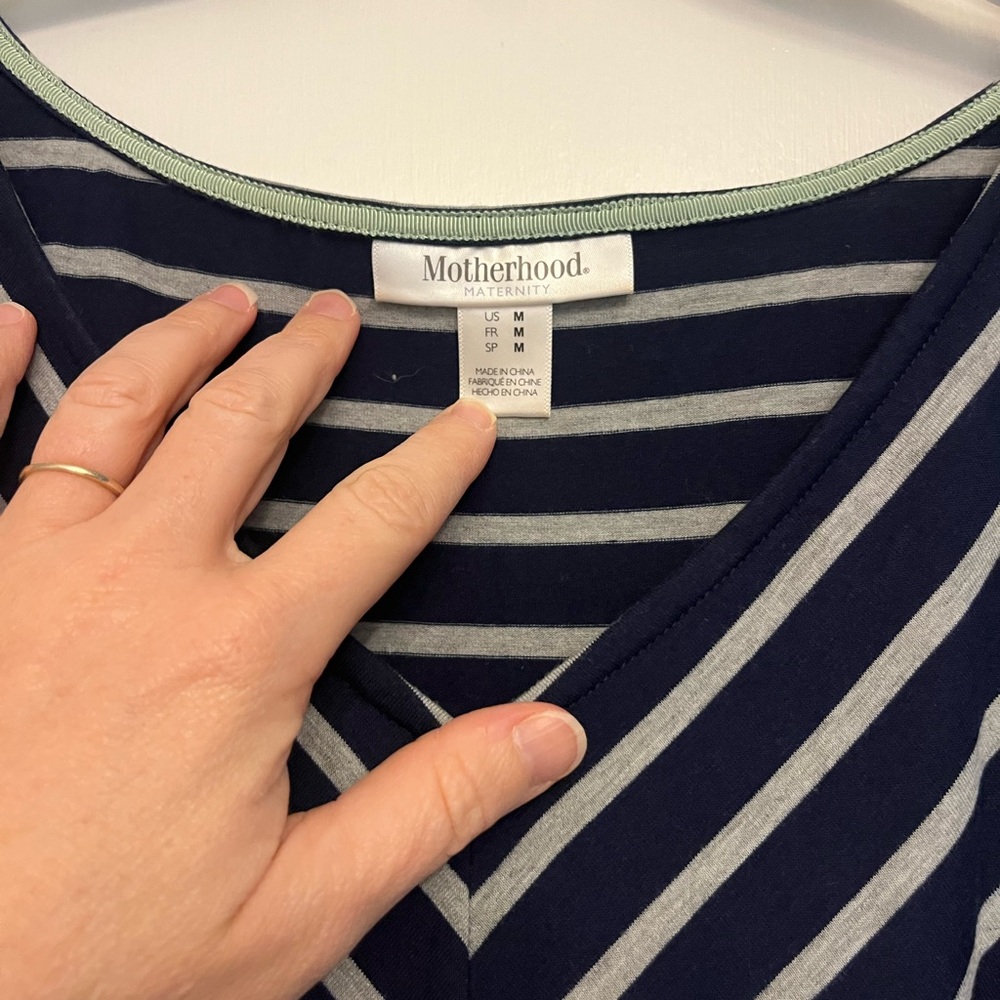 Women's Motherhood Maternity Blue and Gray Striped Maxi Dress- Size Medium- Used - Picture 2 of 3